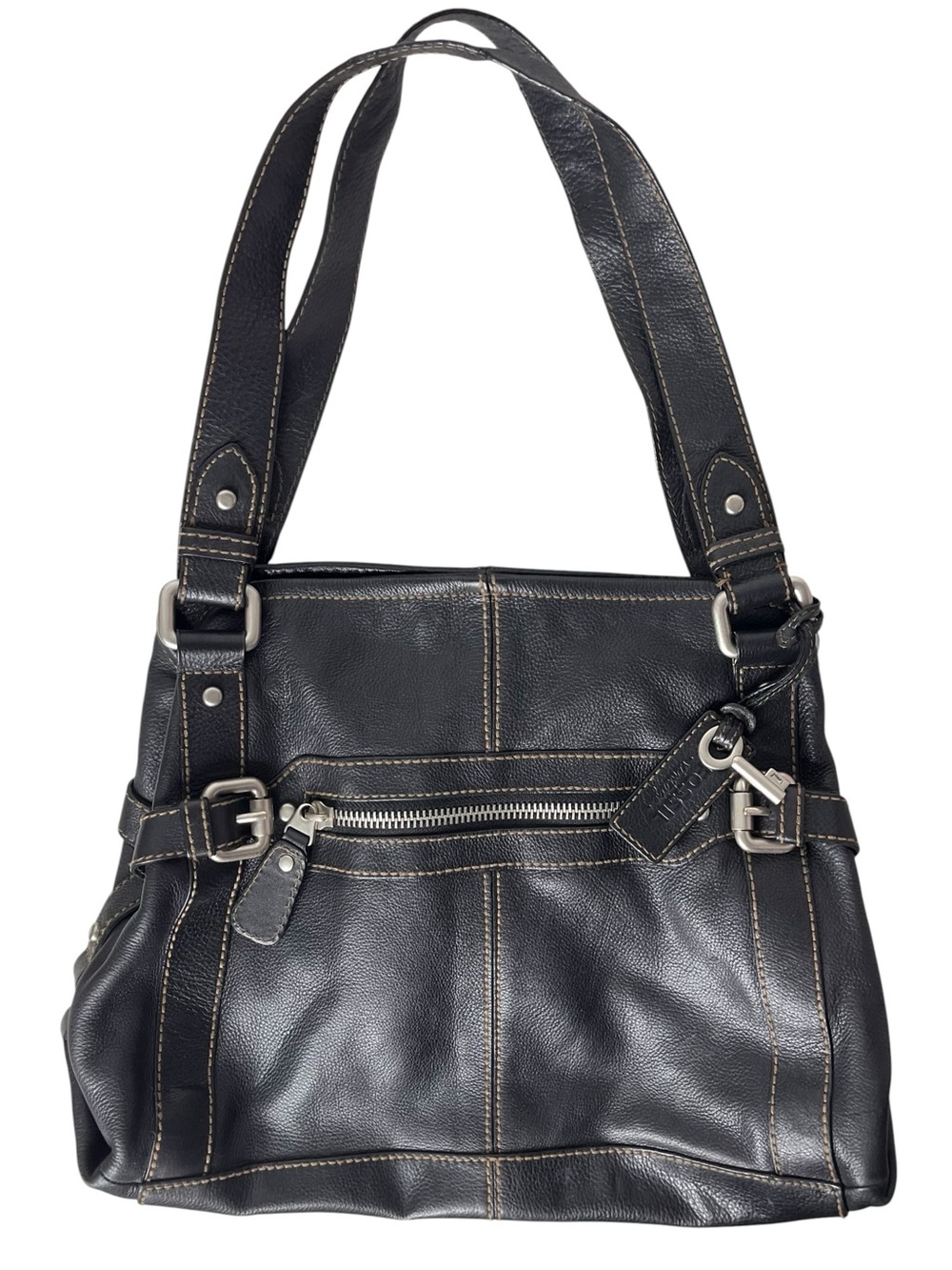 Fossil Black Pebbled Leather Hobo Shoulder Bag